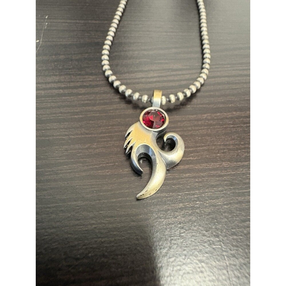 BICO Australia Necklace 18 Inch Ball Chain With Fishhook Pendant Red Gemstone